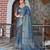 teal shimmer handloom cotton blend saree tonal watercolor print