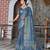 teal shimmer handloom cotton blend saree tonal watercolor print