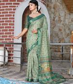 sea green shimmer handloom cotton blend saree tonal print