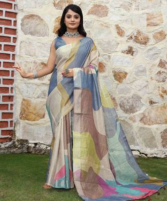 multicolor shimmer handloom cotton blend digital print saree 1