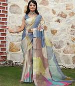 multicolor shimmer handloom cotton blend digital print saree