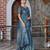 teal shimmer handloom cotton blend saree tonal watercolor print