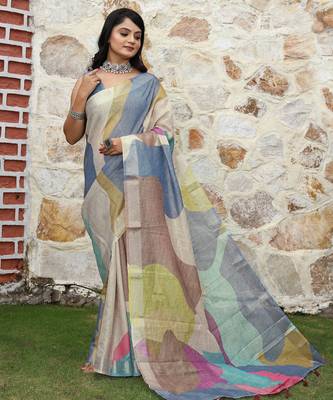 multicolor shimmer handloom cotton blend digital print saree 2
