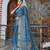 teal shimmer handloom cotton blend saree tonal watercolor print