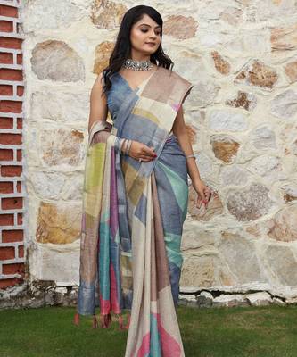 multicolor shimmer handloom cotton blend digital print saree 3