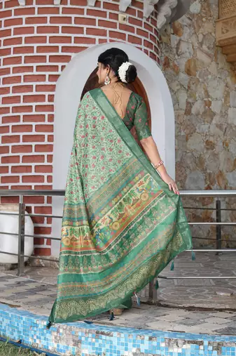 sea green shimmer handloom cotton blend saree tonal print