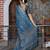 teal shimmer handloom cotton blend saree tonal watercolor print
