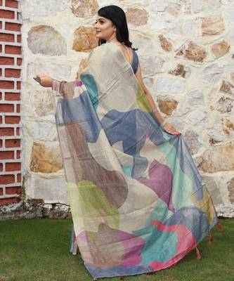 multicolor shimmer handloom cotton blend digital print saree 4