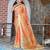 orange peach shimmer handloom cotton blend saree floral print
