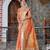 orange peach shimmer handloom cotton blend saree floral print