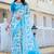 white blue cotton blend digital print saree (sfcl542)