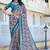 grey blue cotton blend saree with floral print