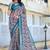grey blue cotton blend saree with floral print