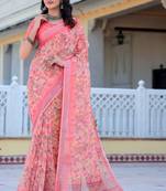 pink cotton blend saree floral print