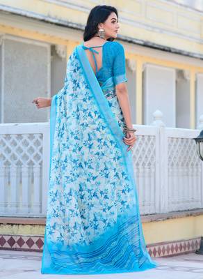 white blue cotton blend digital print saree (sfcl542) 4