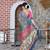 teal pink shimmer handloom cotton blend saree floral print