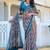 grey blue cotton blend saree with floral print
