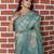 sea green multicolor shimmer handloom cotton blend saree with floral print
