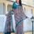 grey blue cotton blend saree with floral print