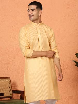 Cotton stripe knee length beige kurta 1