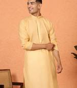Cotton stripe knee length beige kurta