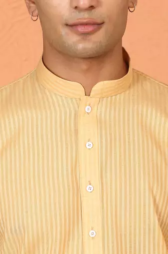 Cotton stripe knee length beige kurta