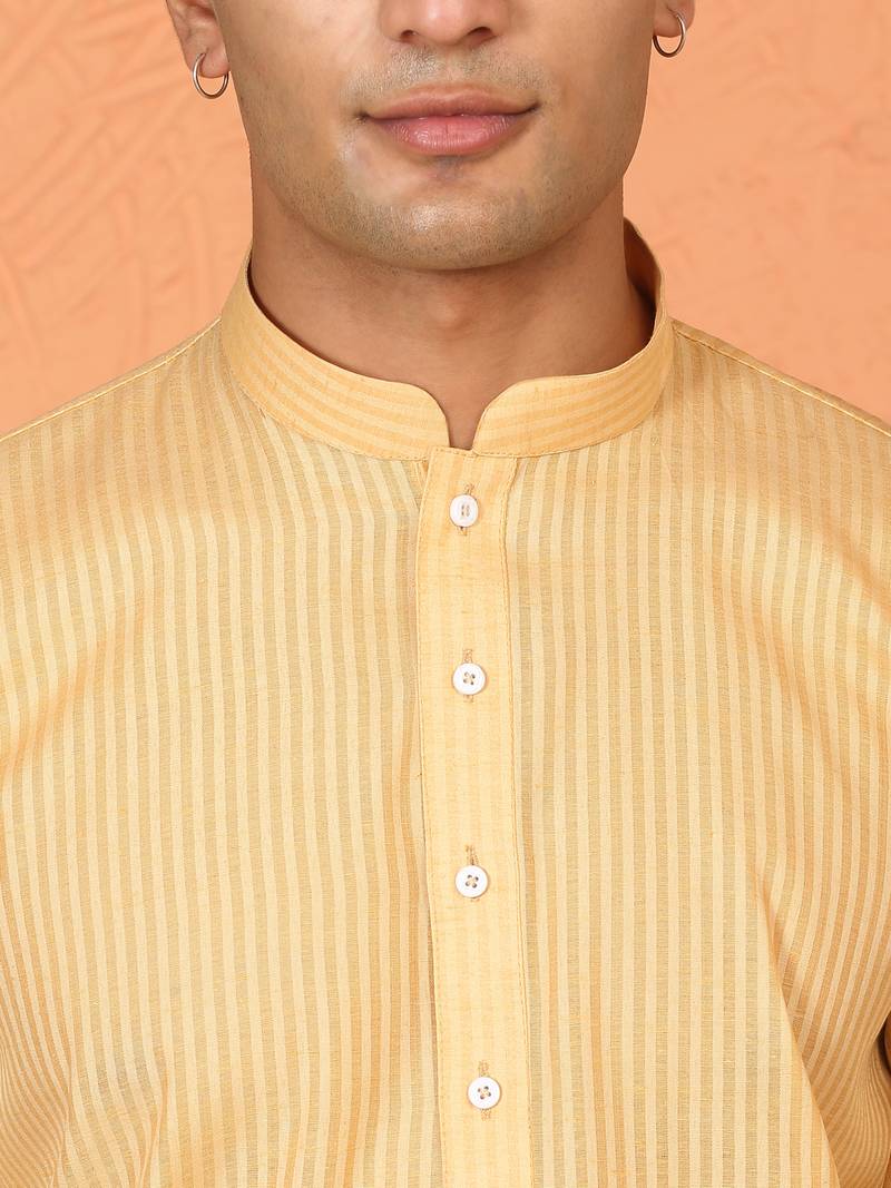 Cotton stripe knee length beige kurta