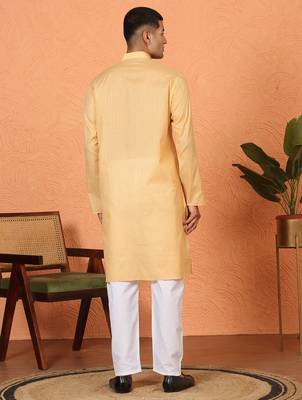 Cotton stripe knee length beige kurta 3