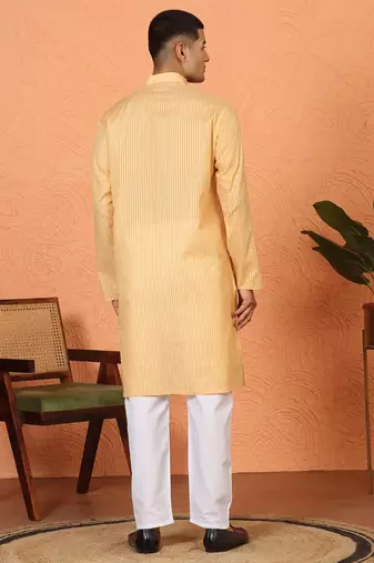 Cotton stripe knee length beige kurta