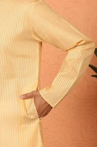 Cotton stripe knee length beige kurta