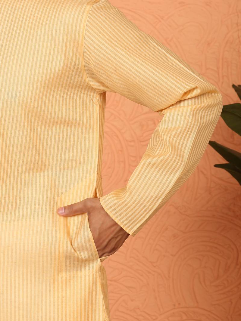 Cotton stripe knee length beige kurta