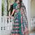 teal cotton blend digital print saree (sfcl536)