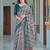 teal grey cotton blend saree with floral print