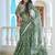 green cotton blend saree with floral print