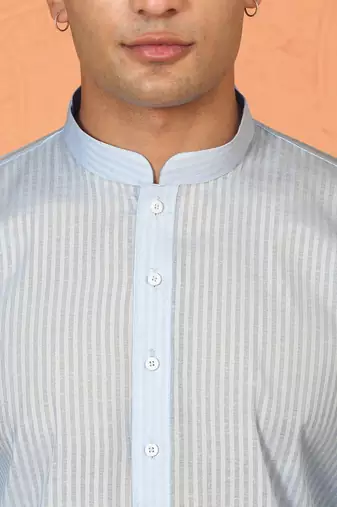 Cotton stripe knee length blue kurta