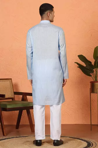 Cotton stripe knee length blue kurta
