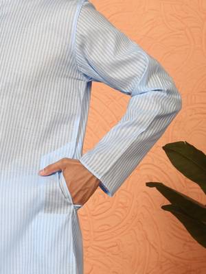 Cotton stripe knee length blue kurta 4