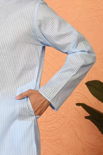Cotton stripe knee length blue kurta
