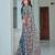 teal grey cotton blend saree with floral print