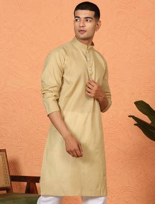 Cotton stripe knee length green kurta 1