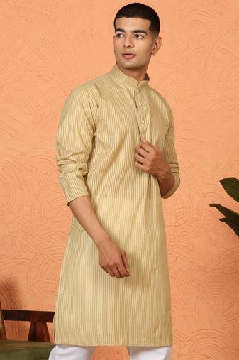 Cotton stripe knee length green kurta