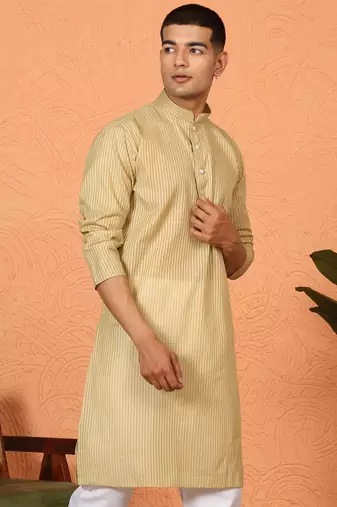 Cotton stripe knee length green kurta