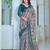 teal grey cotton blend saree with floral print