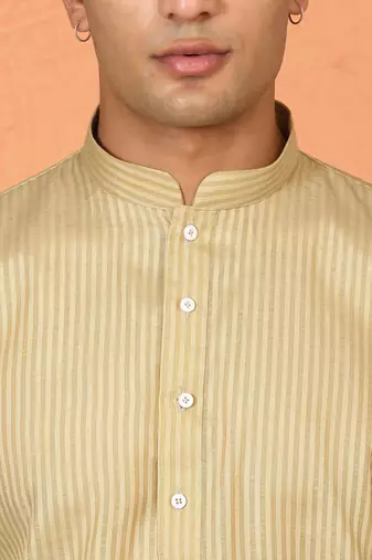 Cotton stripe knee length green kurta