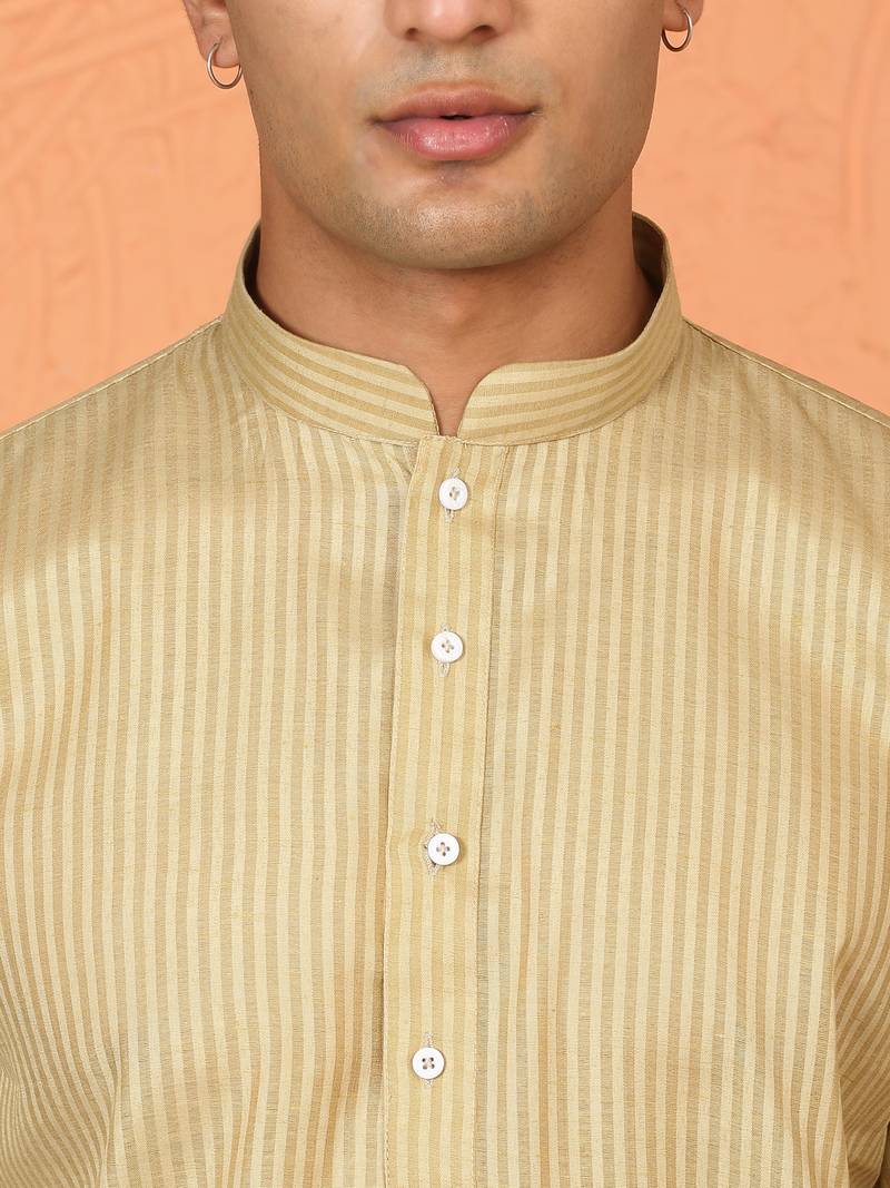 Cotton stripe knee length green kurta