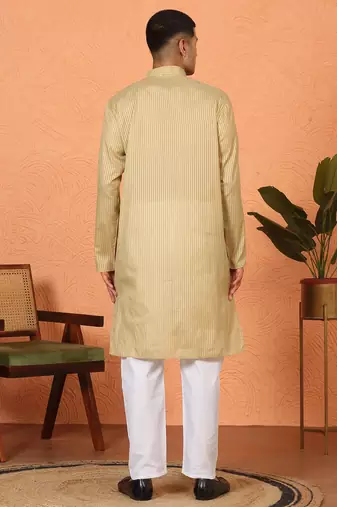 Cotton stripe knee length green kurta