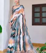 white multicolor cotton blend saree abstract print