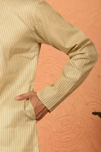Cotton stripe knee length green kurta
