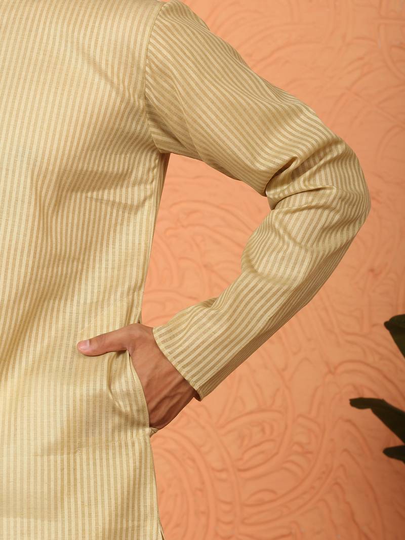 Cotton stripe knee length green kurta