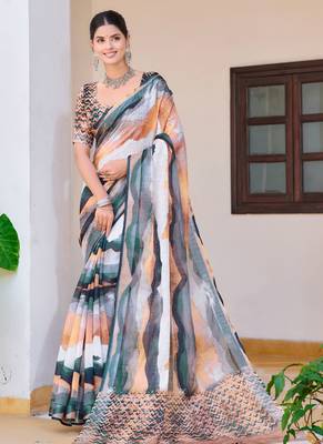 white multicolor cotton blend saree abstract print 2